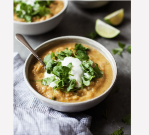 Image for savory spiced Egyptian red lentil soup recipe in "的 Full Helping."